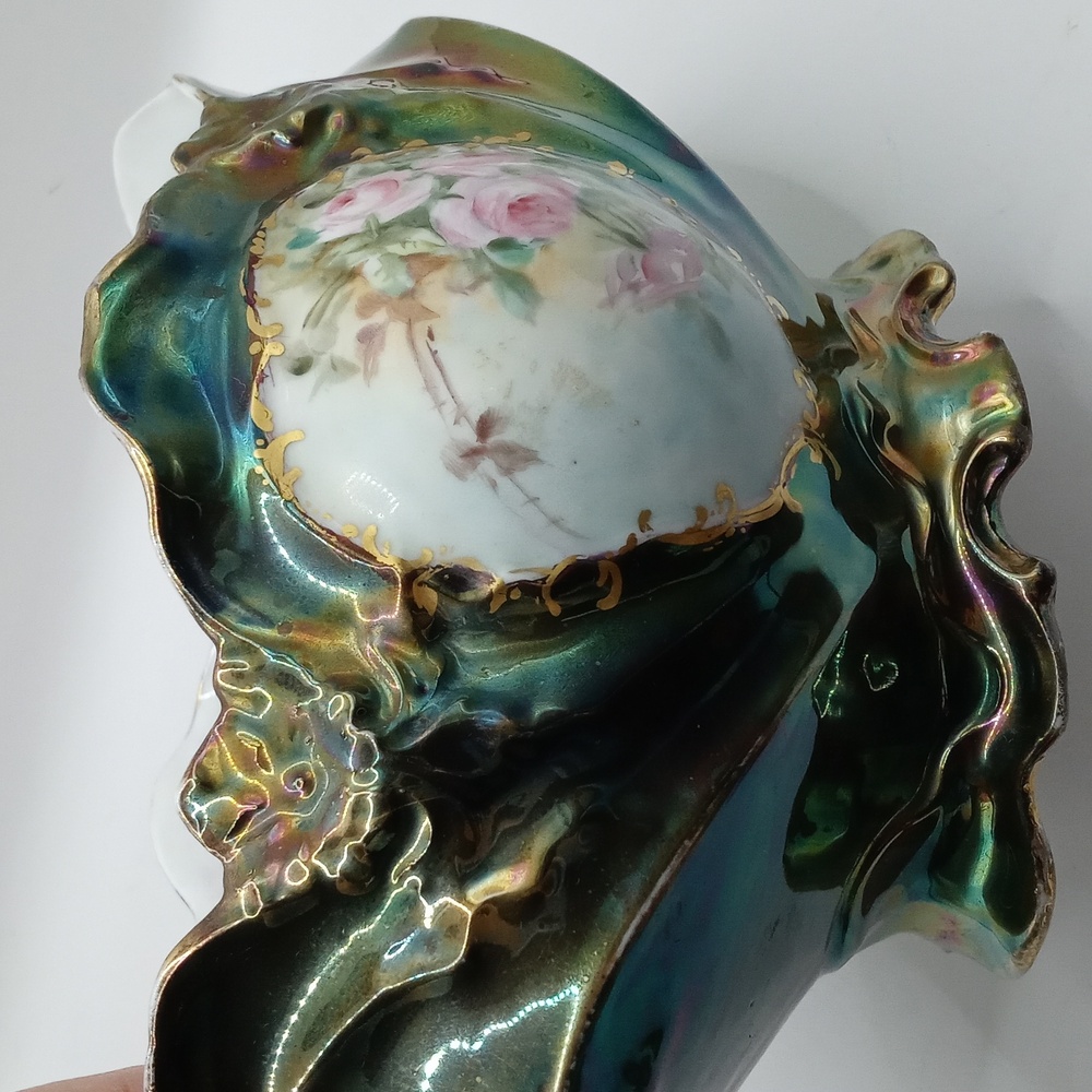 Gorgeous Antique Hand Painted and Signed Luster Ware and Roses Centerpiece Bowl - Picture 5 of 11